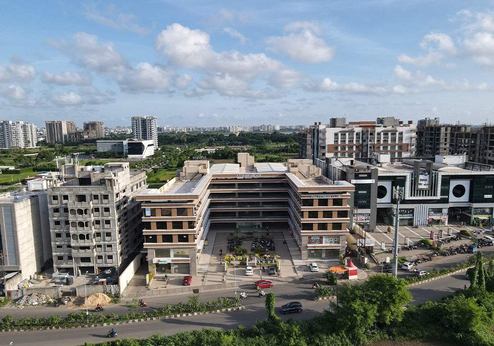 an aerial view of commercial properties